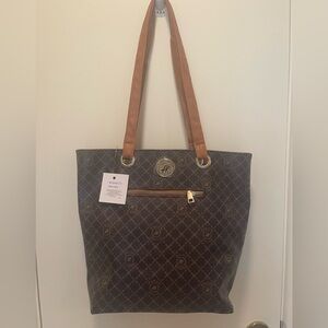 NWOT Beverly Hills Polo Monogram Tote Bag with Tan Straps